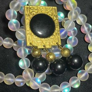 Vintage Gold & Black Art Deco Style Beaded Brooch